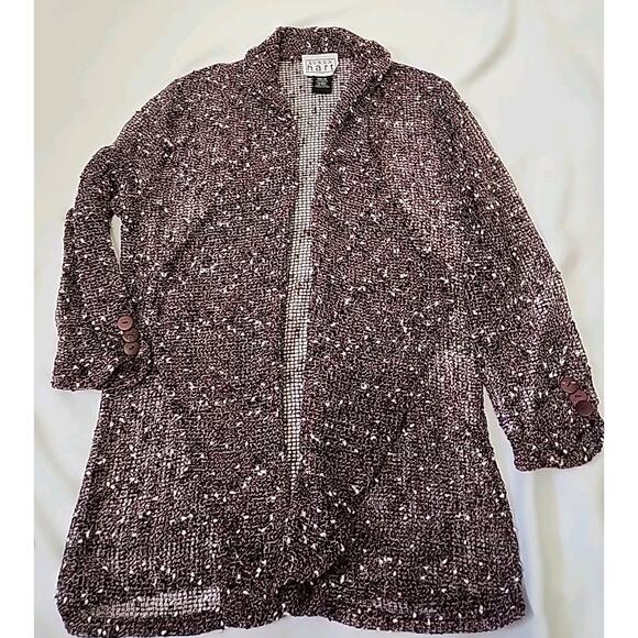 KEREN HART Tan-Open-weave, textured look w/Asymmetrical lower edge Cardigan-XL - Picture 11 of 14